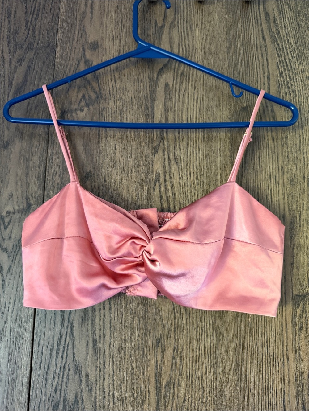 Crescent Satin Twist-Front Bandeau Bralette - Pink